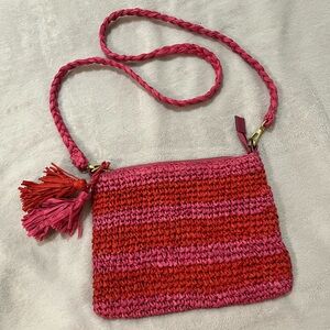 J. Jill Red and Pink Crossbody Bag straw beach coastal